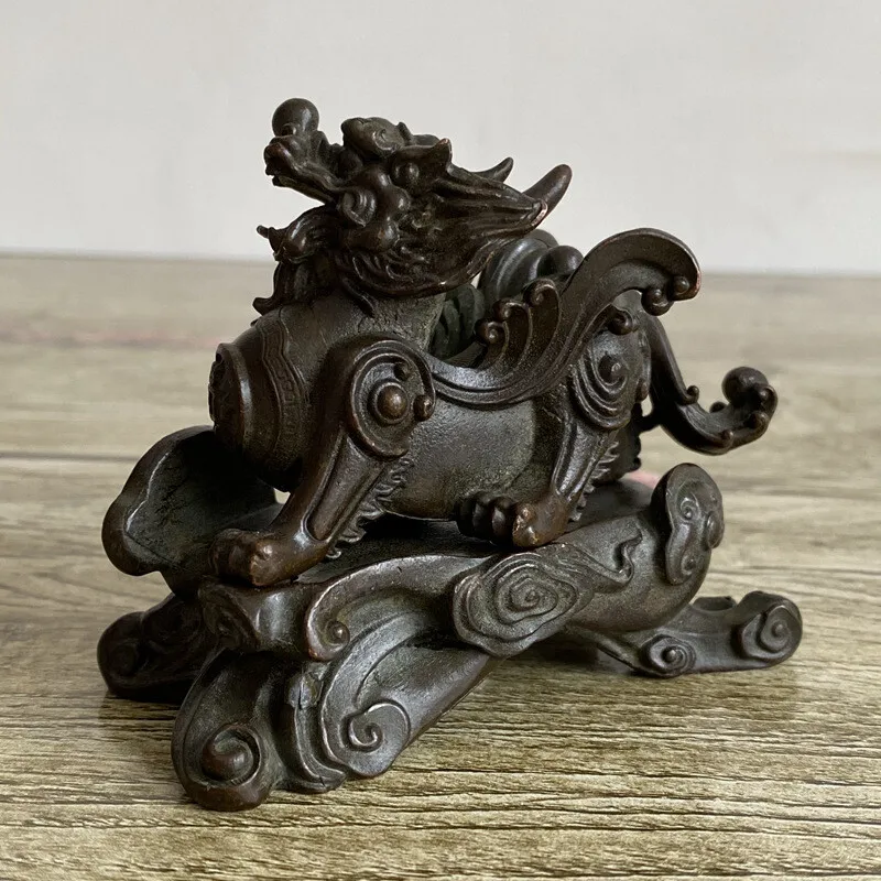 1PC China Bronze Fengshui Wealth Lucky Animal Foo Dog Unicorn Beast Statue