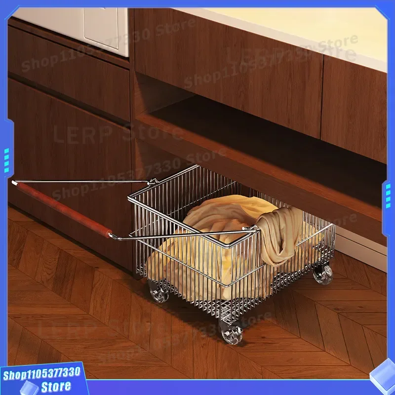 High Capacity Laundry Basket Cart for Bathroom Storage Rack Light Luxury Dirty Clothes Bin Household Organizer Cabinet Large