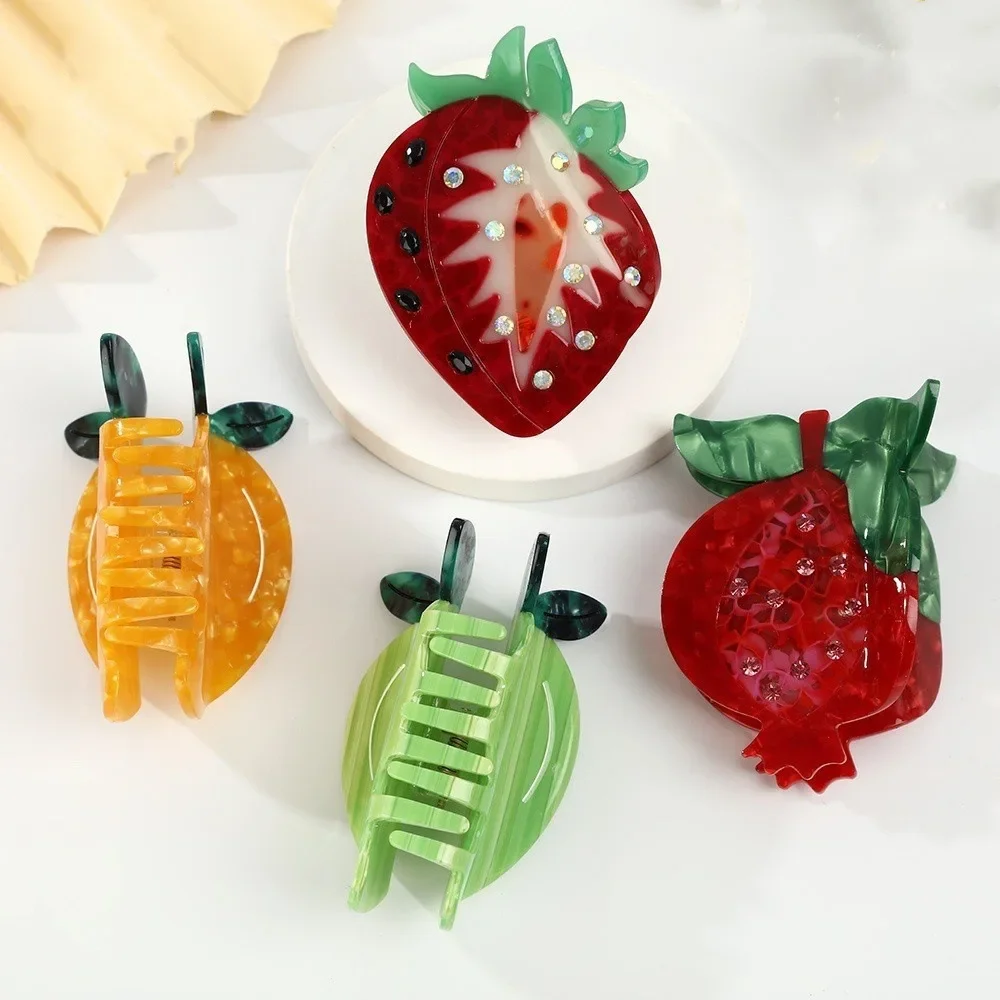 جديد الصيف الفاكهة سلسلة خلات مشبك شعر حجر الراين الفراولة المانجو مخلب كليب كراب مقاطع الشعر للنساء الفتيات إكسسوارات الشعر