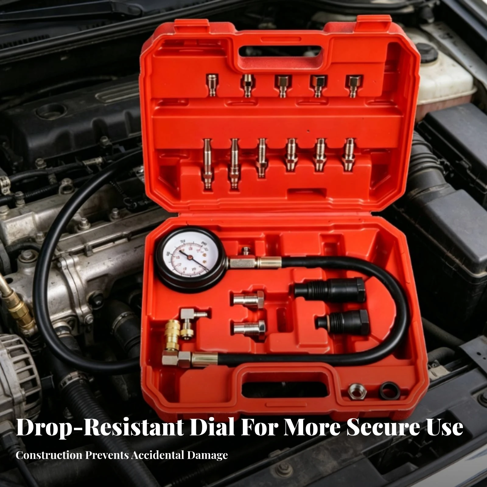 

Quick Coupler Engine Oil Pressure Tester Compact Engine Pressure Testing Kit Garage Gear Rubber Hoses Vehicle Inspection Set
