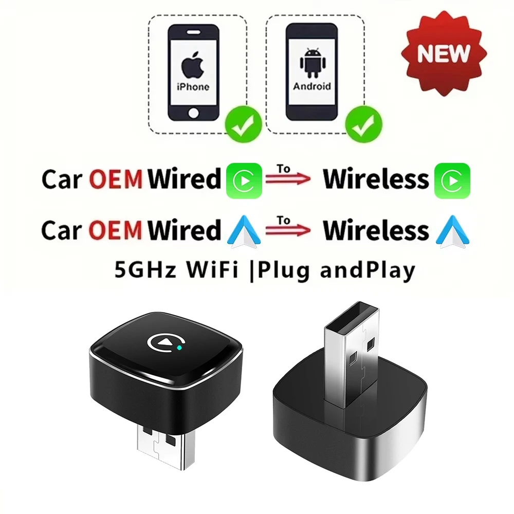 Mini draadloze 2-in-1 Carplay-adapter voor Android iPhone Auto Bedraad naar draadloze AI Box USB-aansluiting voor Volvo MG Kia Chery Toyota