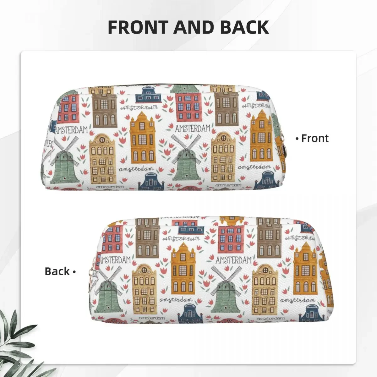 Amsterdam. Seamless Pattern With Old Historic Buildings Pencil Cases Pencil Pouch Pen Box Pencil Bag for Studen School
