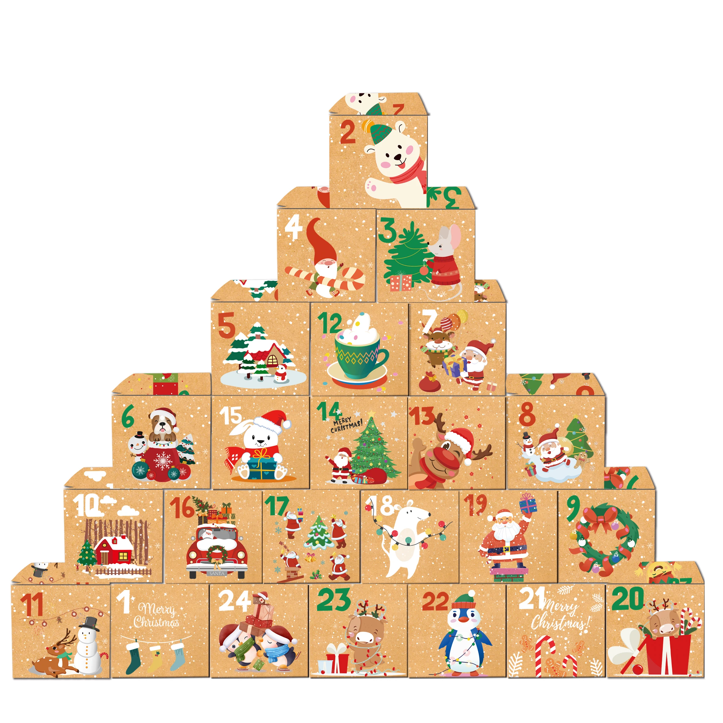 

24pcs Christmas Gift Box Advent Calendar Kraft Paper Candy Box Christmas Decorations for Home Navidad New Year Gifts Natal Noel