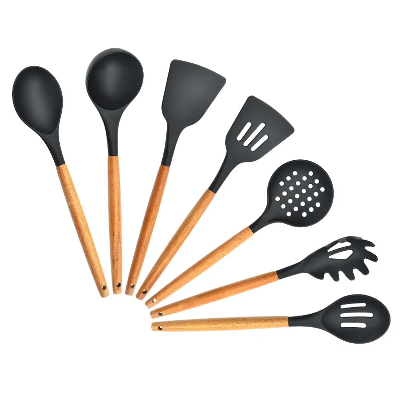 Silicone Kitchen Cooking Spatula Spade Turner Soup Spoon With Wooden Handle Baking Tools