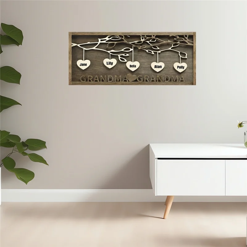 Personalized Family Sign For Mom Custom Wooden Tree Frame Engraved Wood Plaques Decor Mother's Day Gifts, Easy To Use G