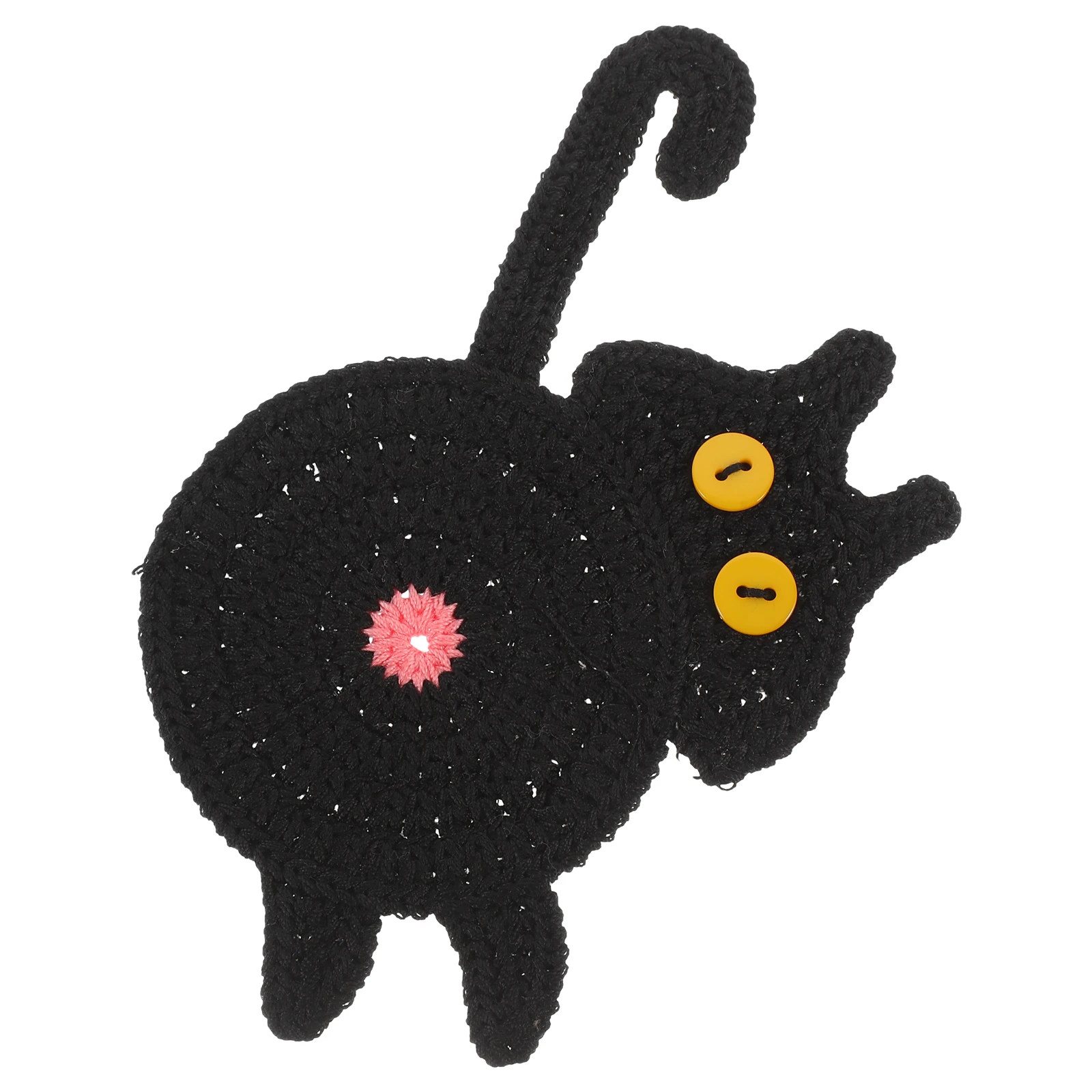 

Kawaii Black Knit Coffee Tea Cup Mat Heat Resistant Table Pad for Home Restaurant Kitchen