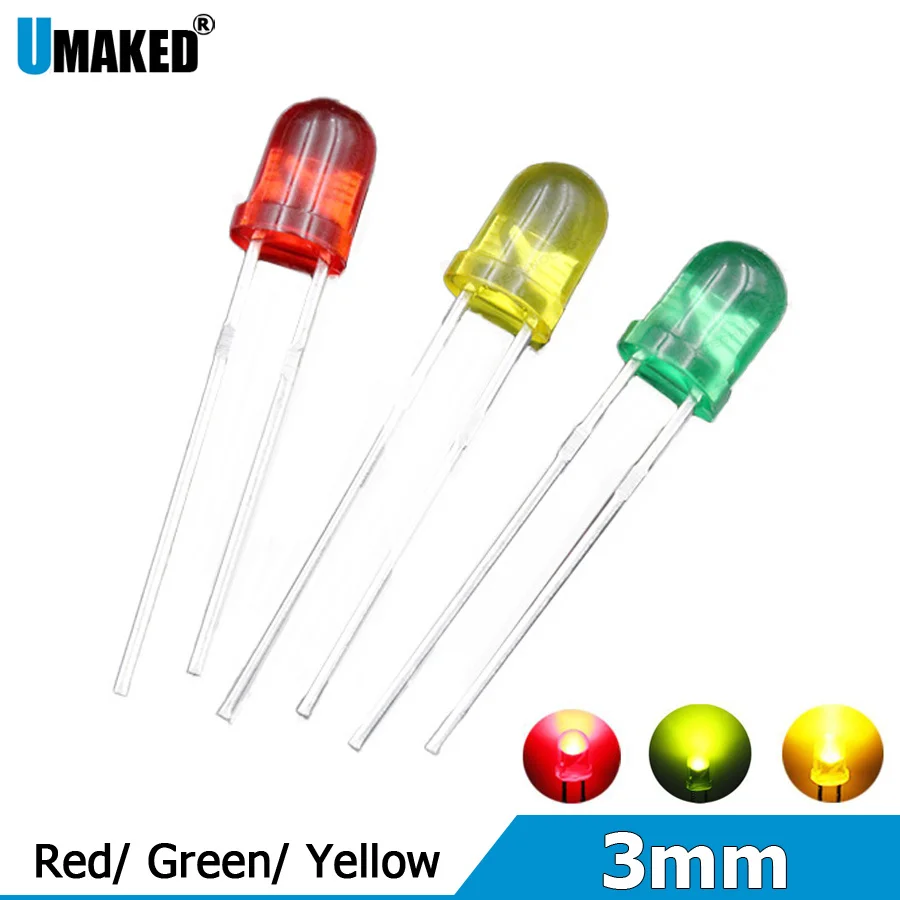 1000pcs 4mm Color len 19mm leg LED Round lamps diodes chip light beads F4 led Emitting diodes Red/Green/Yellow Lighting p