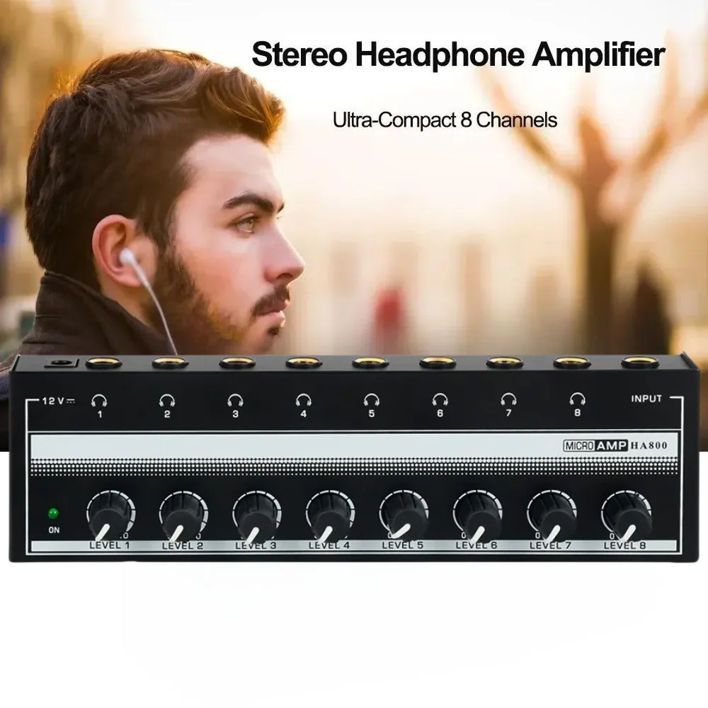 AMPLIFICADOR DE AURICULARES HA800 de 8 canales, amplificador de Audio estéreo, microamplificador para grabación de Mezclador de música, amplificador de sonido ultracompacto