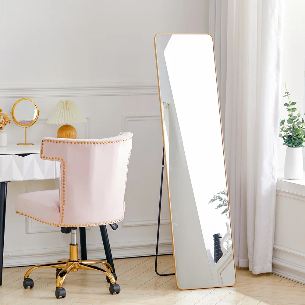 

KEEHOME Rectangular Standing Full Body Mirror Hanging or Leaning Against Wall Mirror 147x37 cm Golden Frame for Bedroom Cloakroom