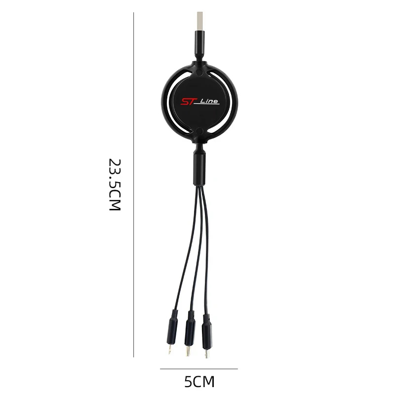 Car 3 In 1 Micro USB Type C Fast Charging Cable Multi Charger For ST Line MK3 MK5 Puma Kuga Fiesta Focus MK4 Auto Accessories