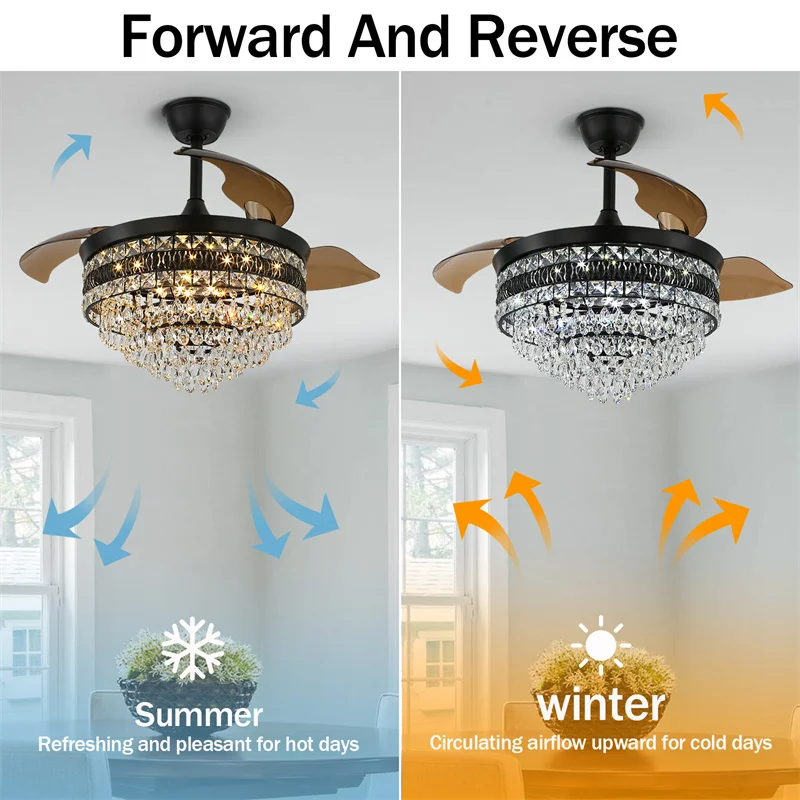 Crystal Fan Light Suitable For Summer And Winter Energy 42 Inches Conservation With Remote Control Fan Lamps 6 Level Luminaire