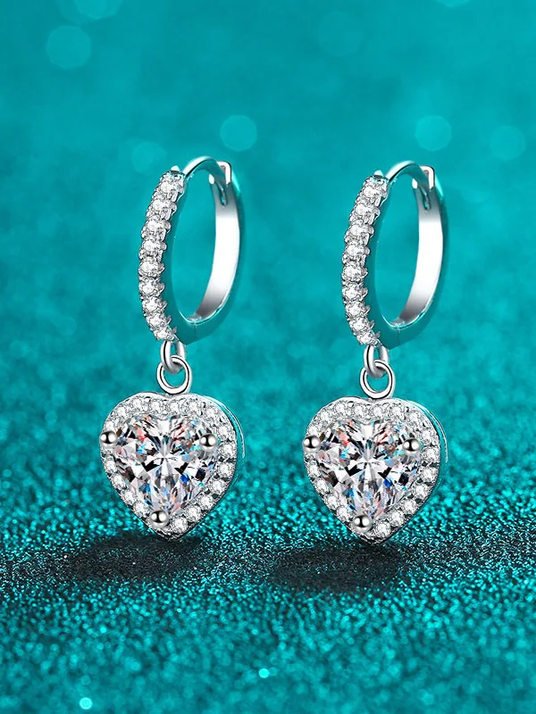 

2CT Moissanite Drop Earrings with GRA Certificate 925 Silver D Color VVS1 Diamond Earing Moissanite Heart Water Hoop Earrings