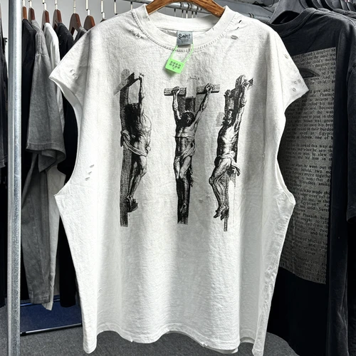 개구리 드리프트 패션 스트리트웨어 남성용 루즈 오버사이즈 셔츠 조끼, 레트로 홀 프린트 빈티지 상의, 100% 코튼 여름, 최고 품질 