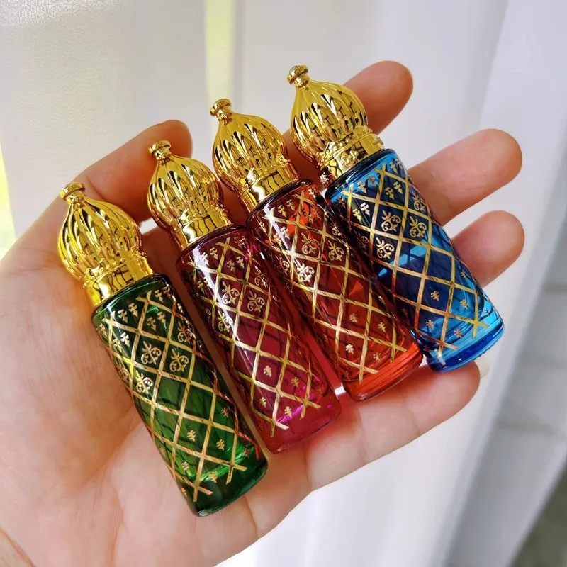 50Pcs 8ml Portable Glass Roll on Bottles Mini Essential Oil Container Blending Perfume Bottle Gold Arabic Empty Roller Bottles