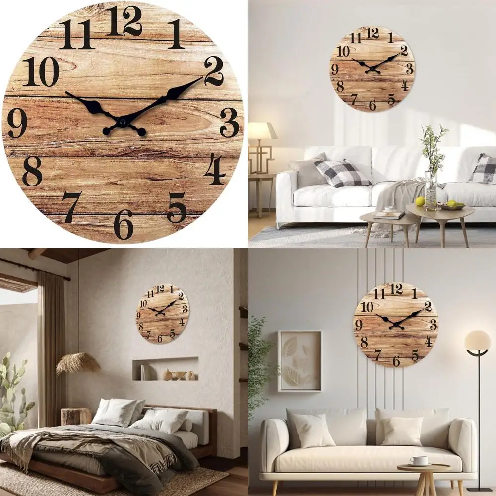 

24 Inch Farmhouse Style Wall Clock - Battery Powered, Oversized, Silent, Non-Ticking Wooden Clock (MDF)