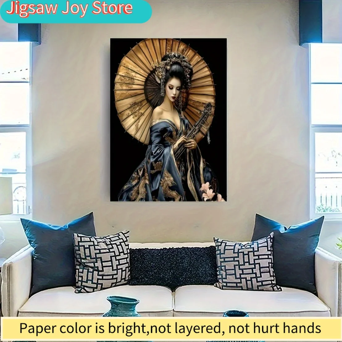 Disney  Kabuki Japanese Puzzle Game - Intricate Geisha & Fan Art, Traditional Kabuki Theater Design, Durable Cardboard with Vi