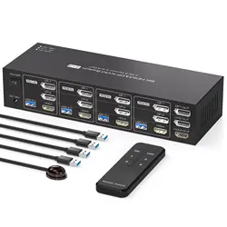 8k HDMI+2 Displayport KVM Switch 4 Computers 3 Monitors DP1.4 KVM Switch 4 Computers Sharing Three Monitors and 4 USB3.0 Devices