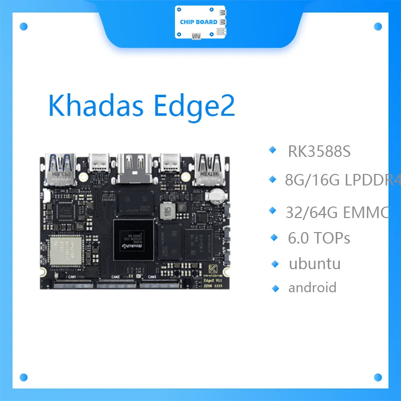 

Khadas Edge2 RK3588S Single Board Computer with 8-core 64-bit CPU, ARM Mali-G610 MP4 GPU, 6 TOPS AI NPU, Wi-Fi 6, B