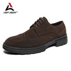 New Classic Dress Men's  Frosted Suede Derby Leather Shoes Brogue Round Toe Lace-up Casual Man Footwear Male shoes