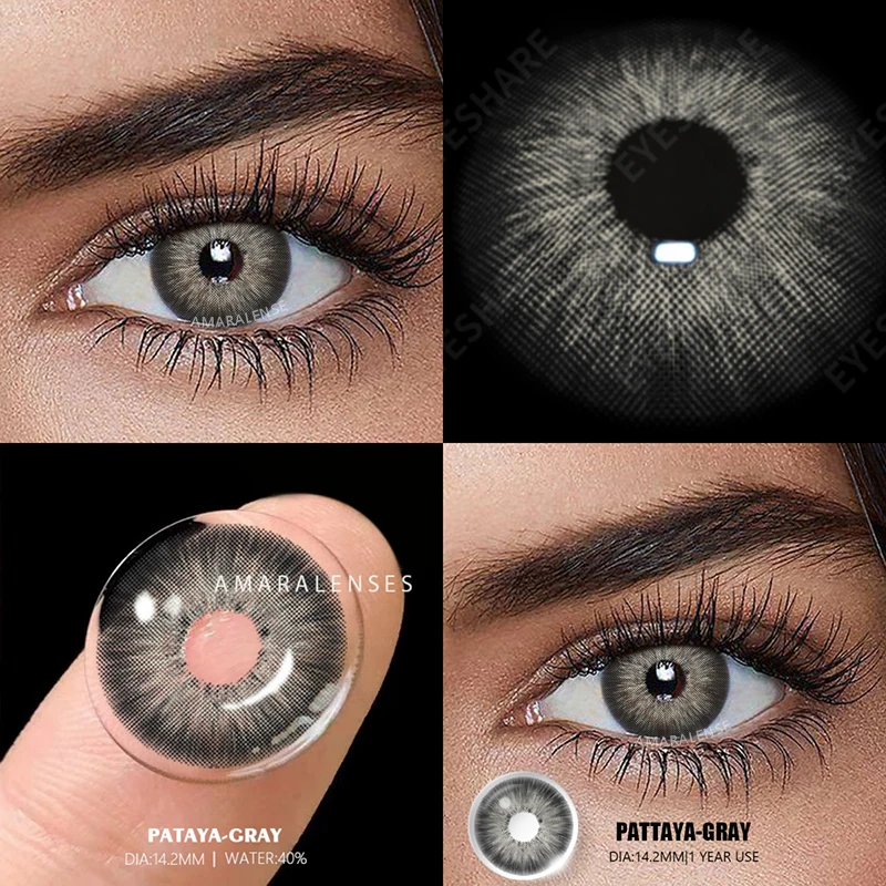 AMARA 1Pair Myopia Colored Contact Lenses for Eyes Lenses with Diopters Prescription Fashion Lenses Gray Eyes Lens Yearly Use