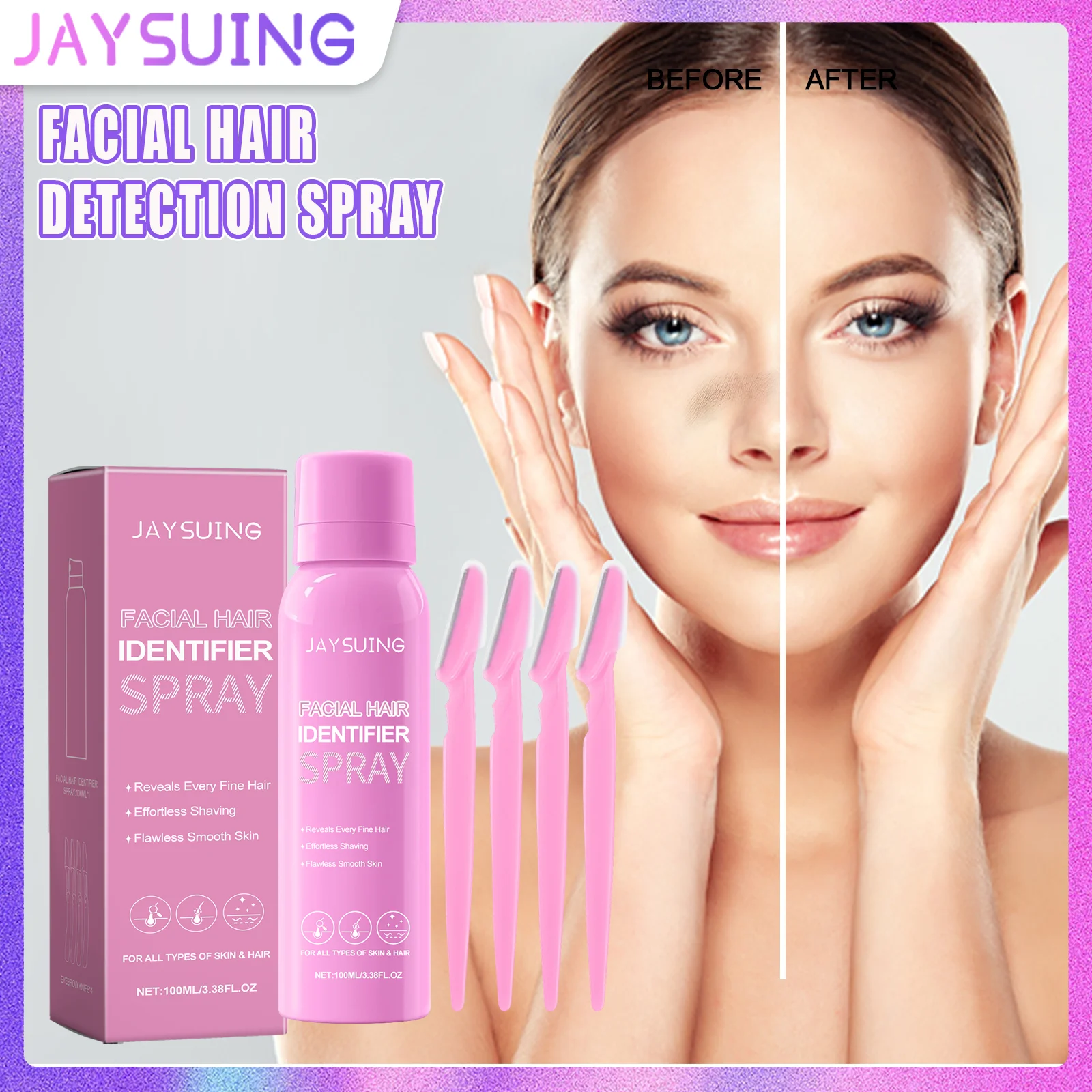 

Спрей для удаления волос на лице с инструментом, безболезненное бритье, ингибирует рост волос, восстановление кожи, гладкая красивая кожа, набор для ухода за лицом