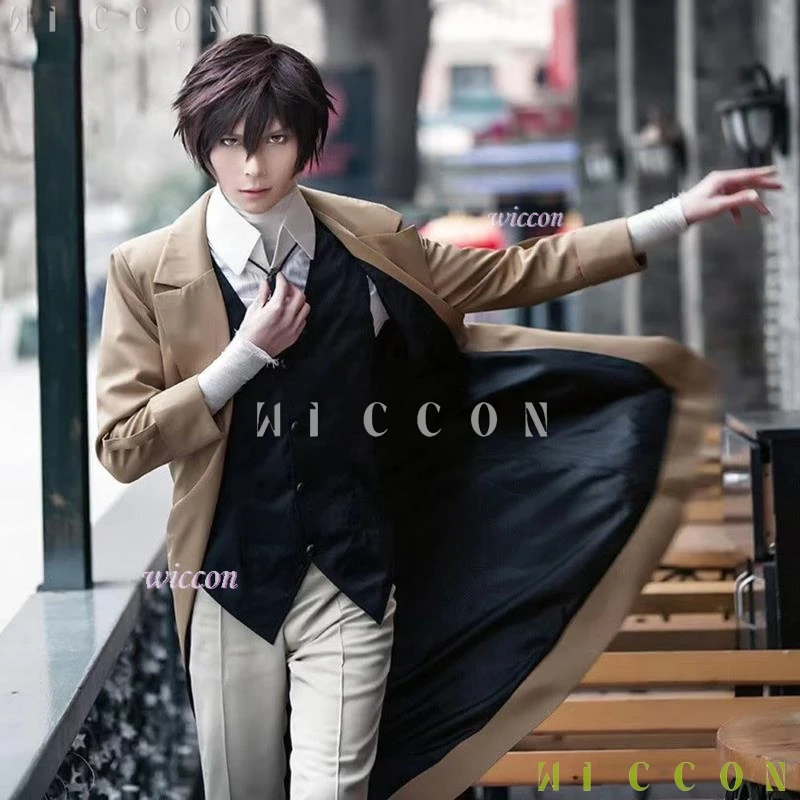 أزياء أنيمي بونغو الضالة للكلاب دازاي أوسامو التأثيرية أزياء الهالوين بدلة شعر مستعار قميص خندق سترة سروال زي حفلات ملابس