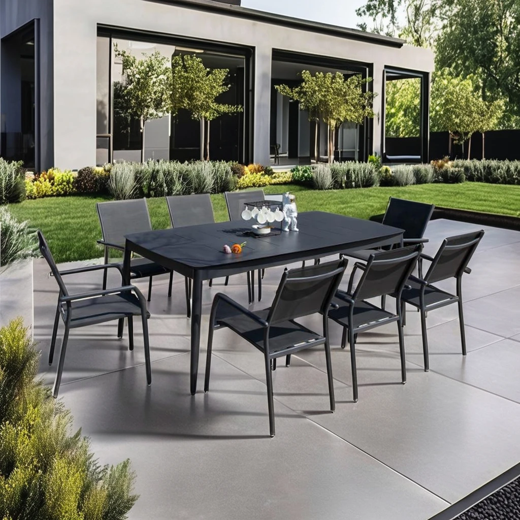 9-Piece Outdoor Patio Dining Set Extending Table and Frame Garden Furniture for Courtyard Apartment Home or Office Use