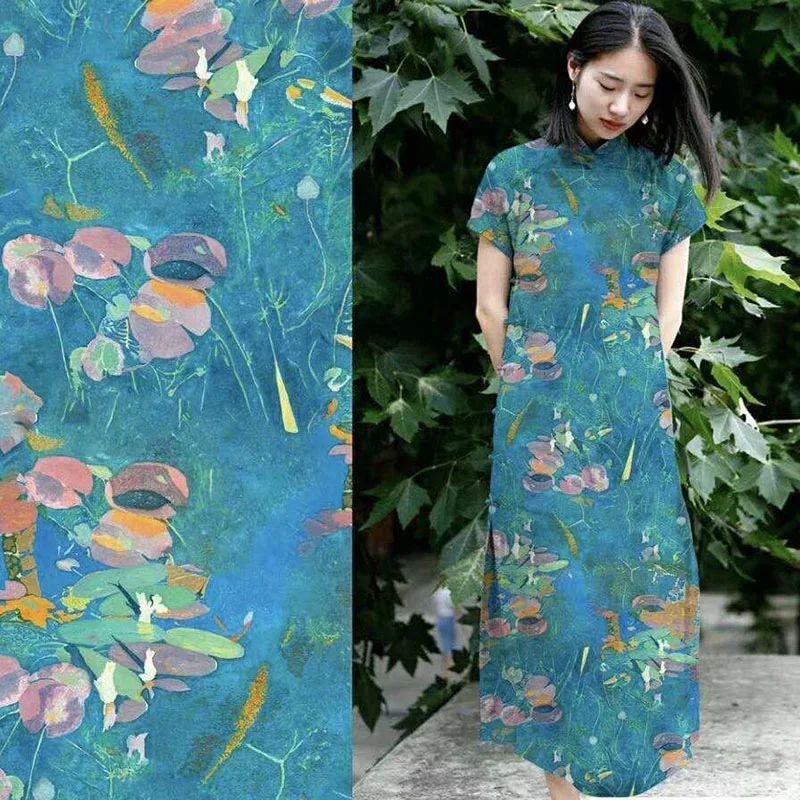 

LSHD High quality Natural Ramie Linen Chinese Long Dress Printed Cloth Summer Thin DIY Hand Sewing Designer Fabric Wholesale2024