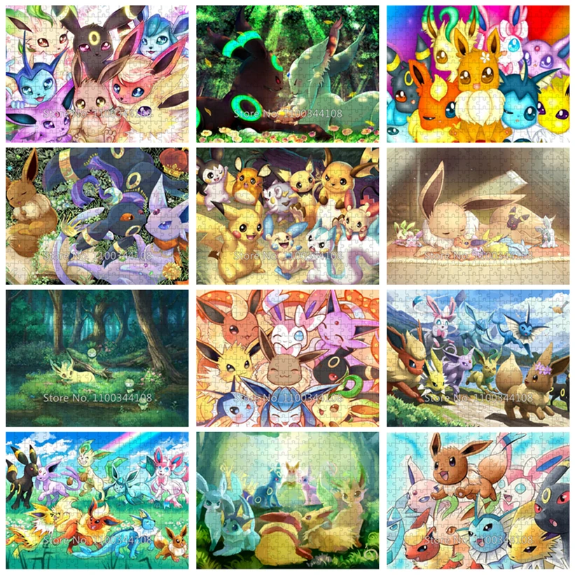 300/500/1000 Pieces Pokemon Puzzles Japan Anime Cartoon Eeveelution Jigsaw Puzzle Children's Educational Toys Handmade Artworks