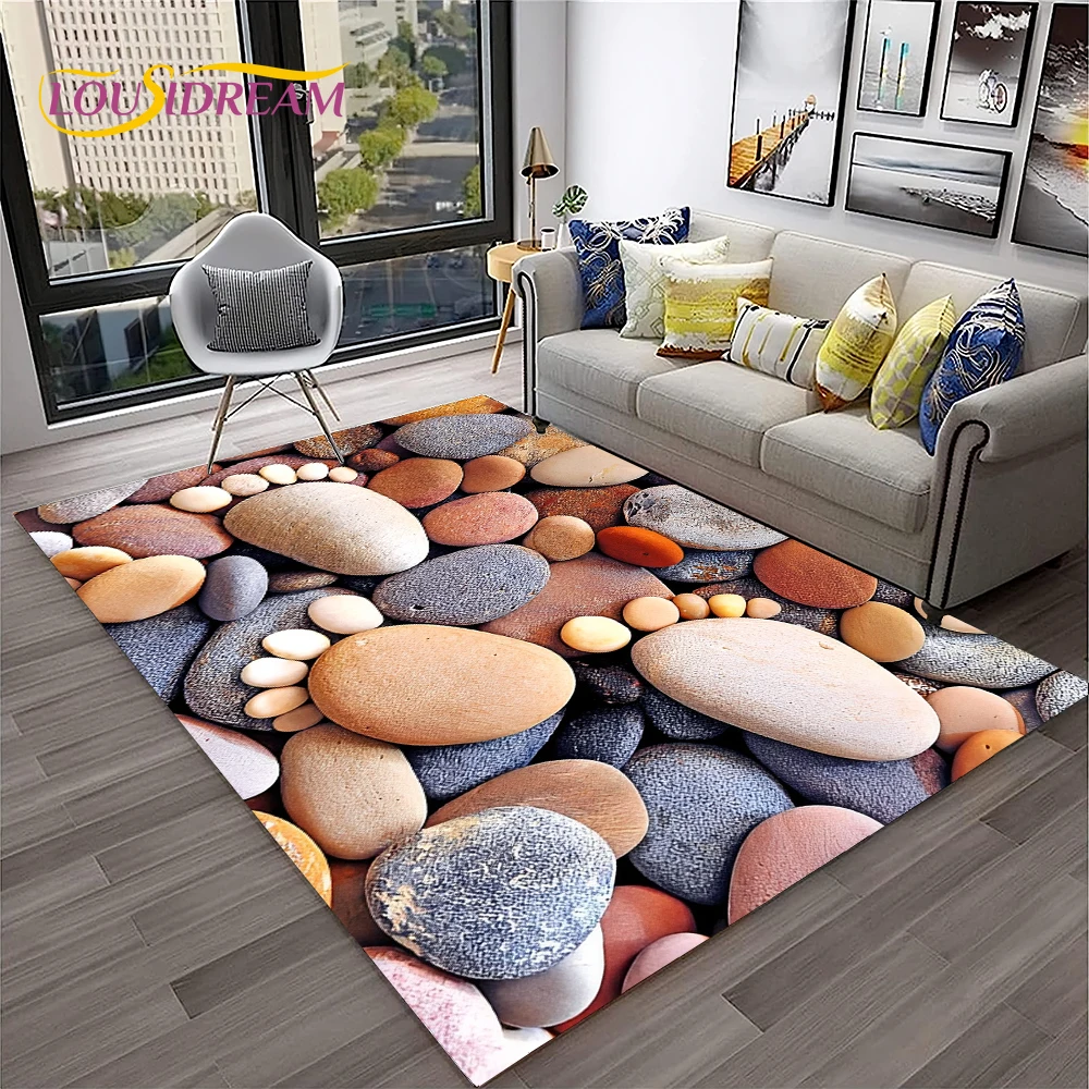 Pebbles Footprint 3D Stone Beach Carpet Rug for Home Living Room Bedroom Sofa Doormat Decor,Kid Play Area Rug Non-slip Floor Mat