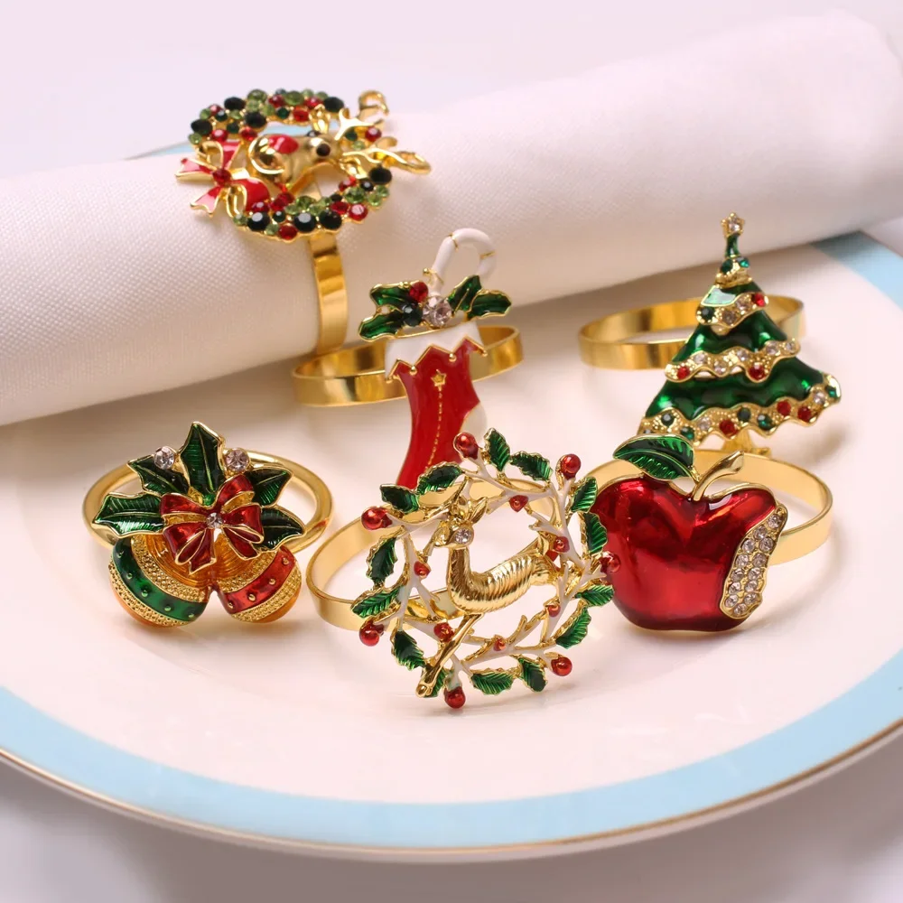 Christmas Tree Napkin Ring Dinner Table Decoration Christmas Festival Deer Napkin Buckle Elk Snow Gold Bell Napkin Holder