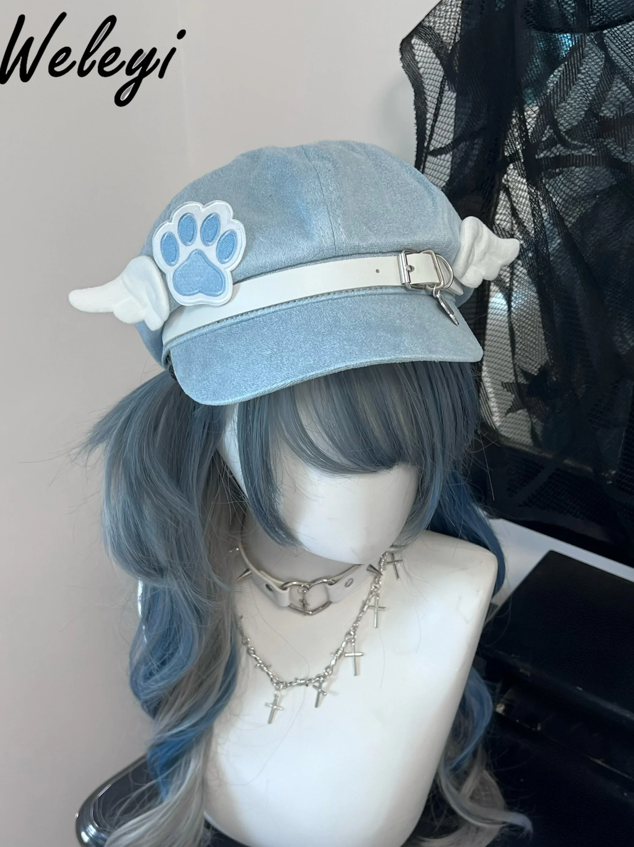 Japanese Style Cute Water Color Hat Cat Claw Wings Beret Woman Original Subculture Culture Mine Hats for Women Chapeu Feminino