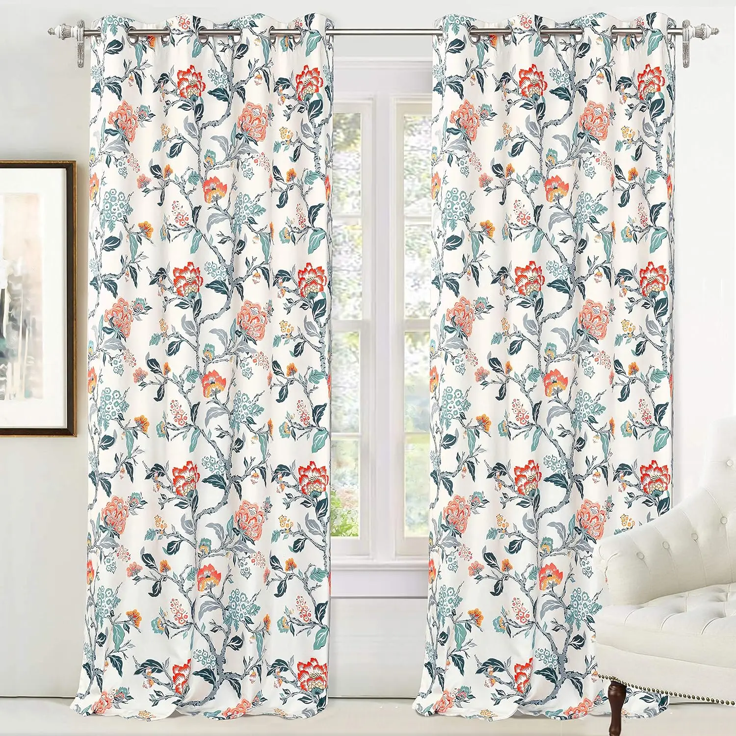 

Driftaway Ada Floral Botanical Print Flower Leaf Lined Thermal Insulated Room Darkening Blackout Window Curtains 2 Layers Set