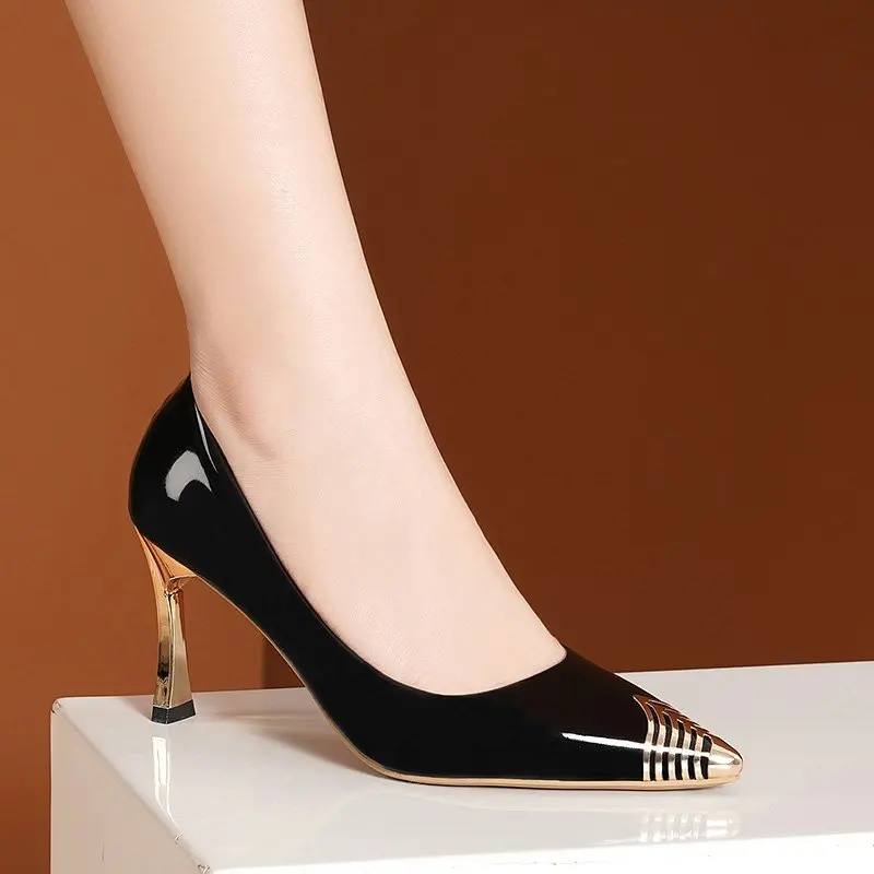 New In Black Special Head Spiral Pattern Fashion Women's Shoes Pointed Fine Heel Wedding High Heels Banquet Nightclub with Shoes