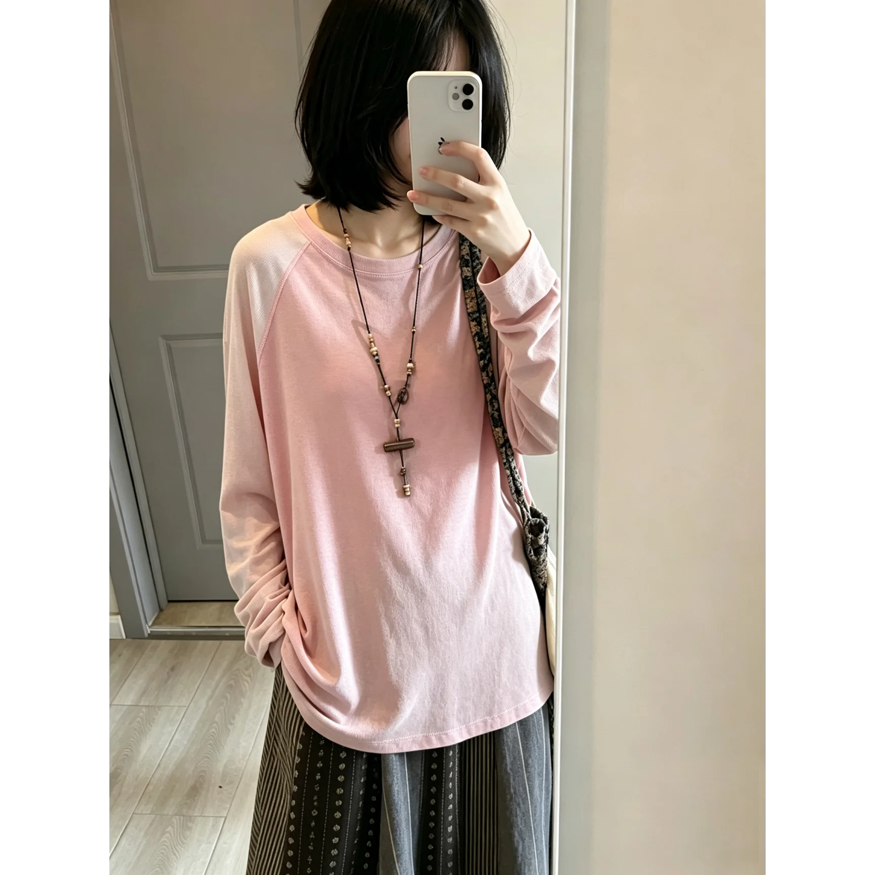 Korean Style Long Sleeve T-Shirt Women's Casual Slim Fit Sun Protection Base Layer Shirt Spring Autumn Fashionable Top