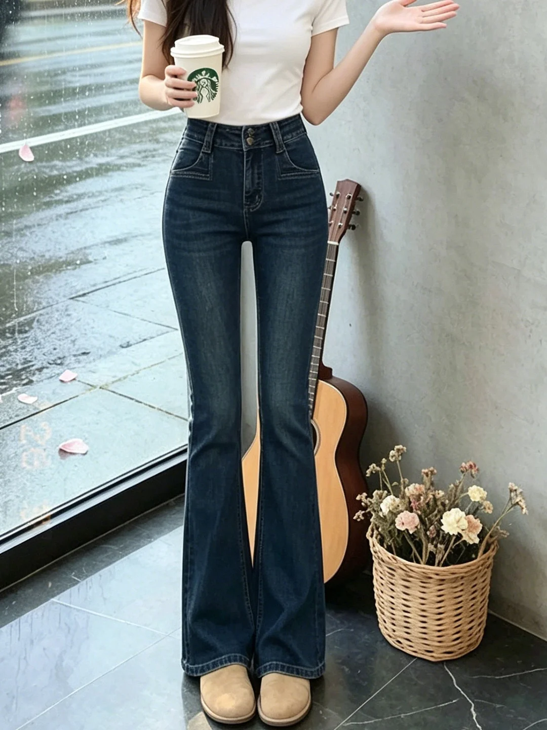 

Summer 2026 Women's High Waist Slim Fit Denim Jeans Micro Flared Elastic High Rise Slimming Hoof Pants Long Trousers