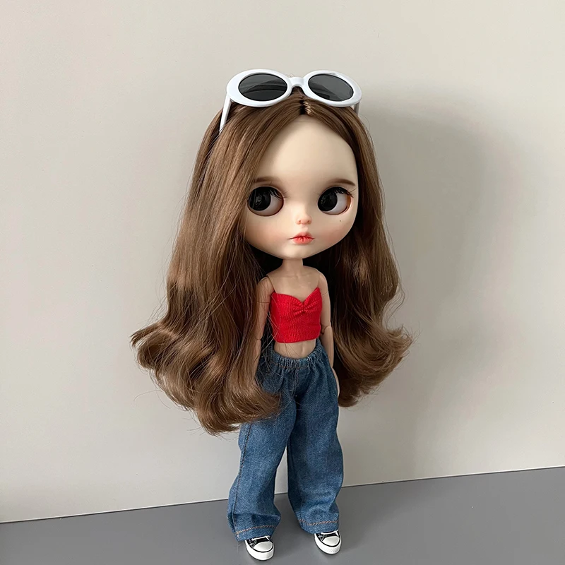 1Pcs Blythe Doll Clothes Fashion Jeans Streetwear Retro Loose Wide Leg Denim Pants for Blyth Barbie OB24 Licca Pullip 1/6 Dolls