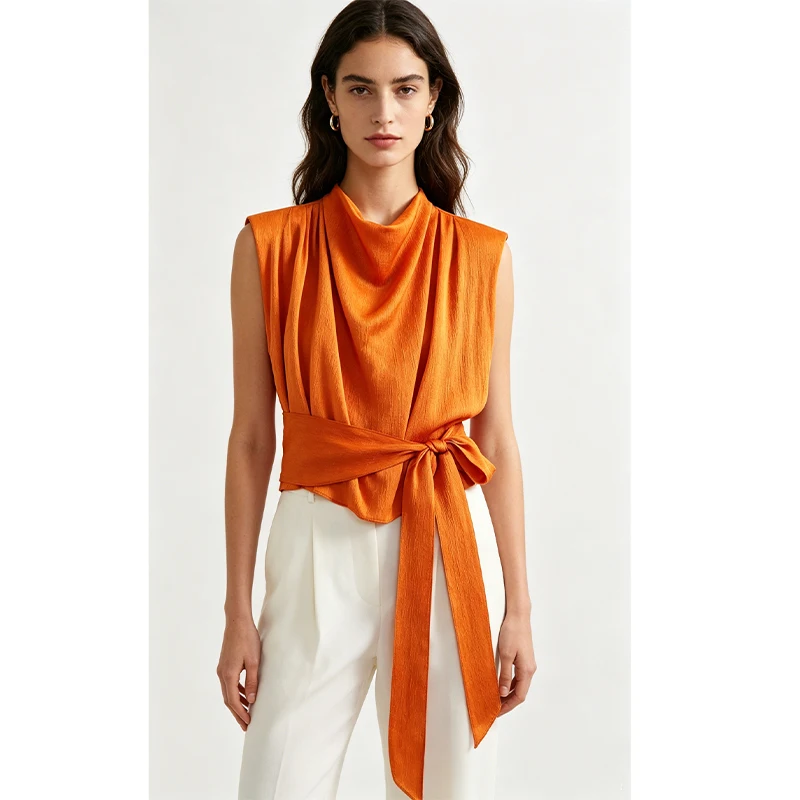 

Silky Satin Bow Embellished Top Elegant Slim Cut Must-have Piece For Dating Dinner Party Banquet Daily Street Look
