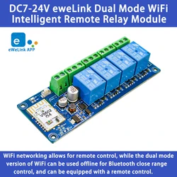 Ewelink WiFi Remote Control Switch Bluetooth Dual Mode Wireless Relay Module 1/2/3/4 Channel DC 7-24V Smart Home Automation