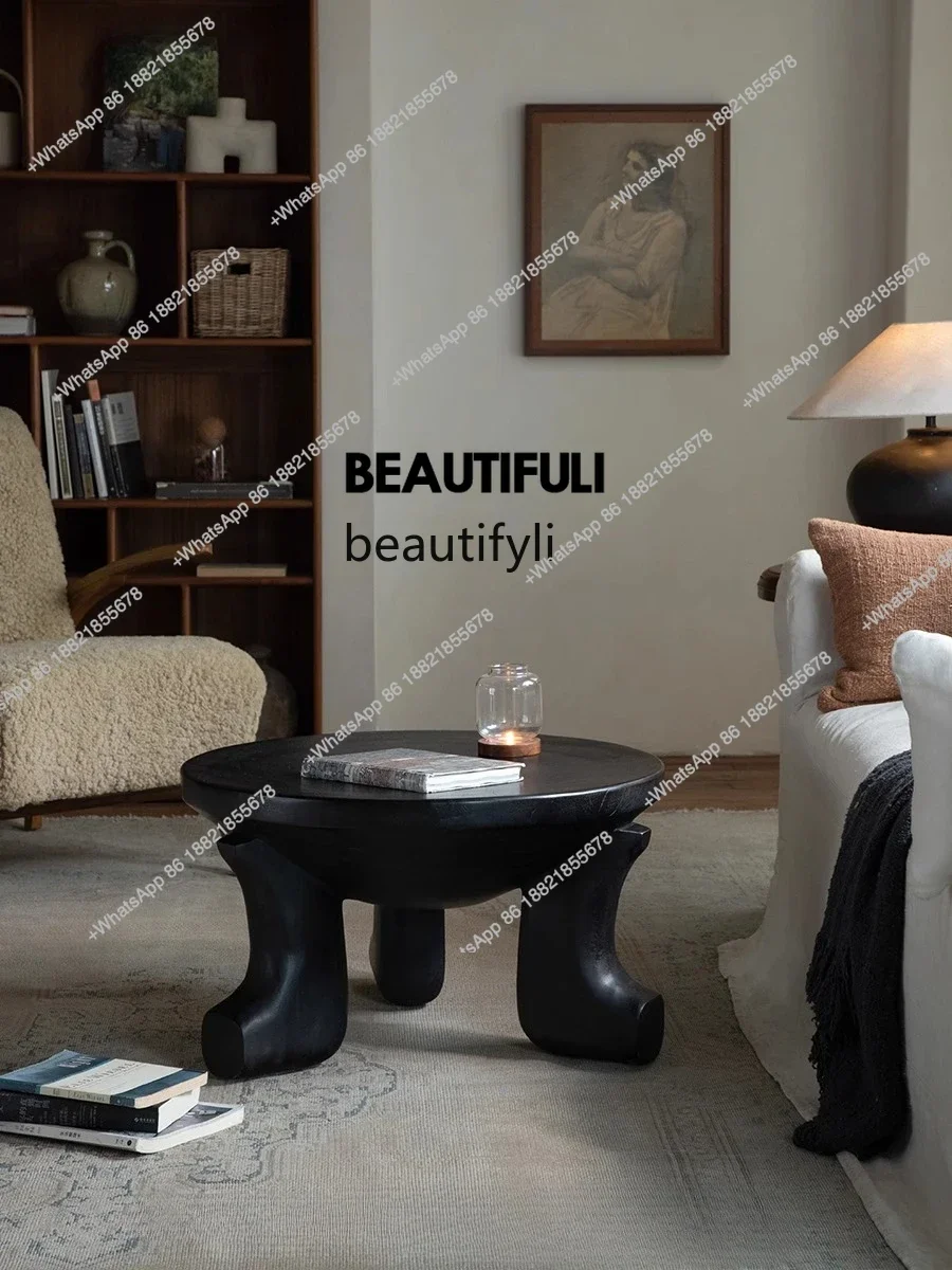 ss8350 Whole wood creativity\ wabi-sabi medieval style all solid wood, round homestay home living room coffee table