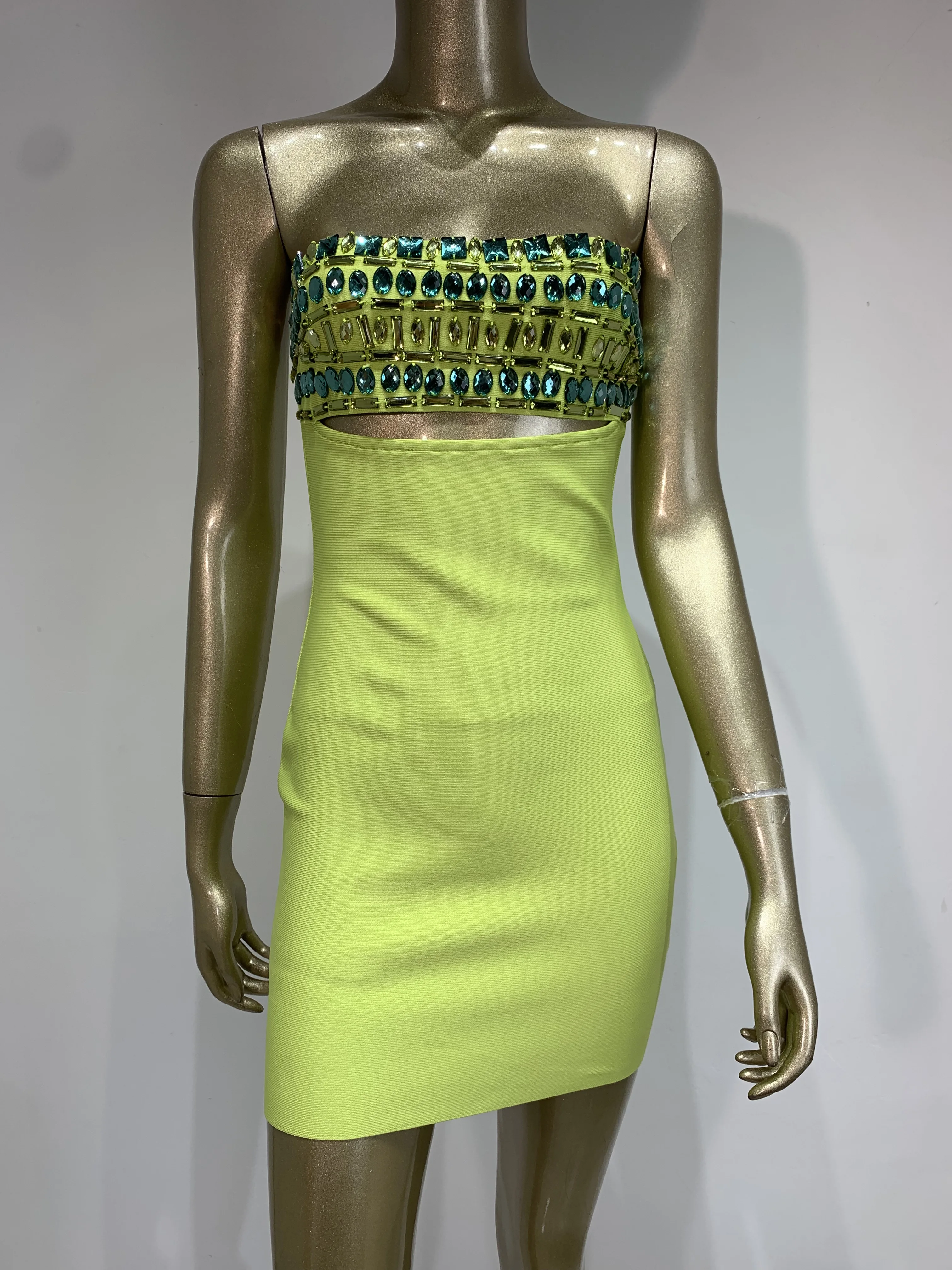 slim fit dress slacks Metallic Ruched Strapless Bodycon Mini Dress - Emerald Green