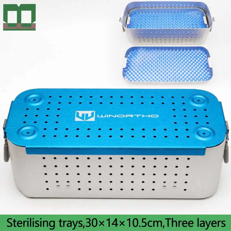 Sterilising trays three layers aluminum alloy surgical operating instrument  medical sterilization box blue