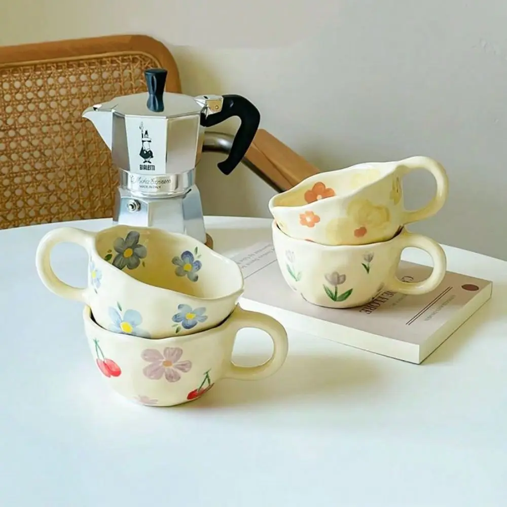 1 Instagram cream yellow ceramic mug Coffee mug (purple tulip/blue flower/Orange flower/pink flower cherry)