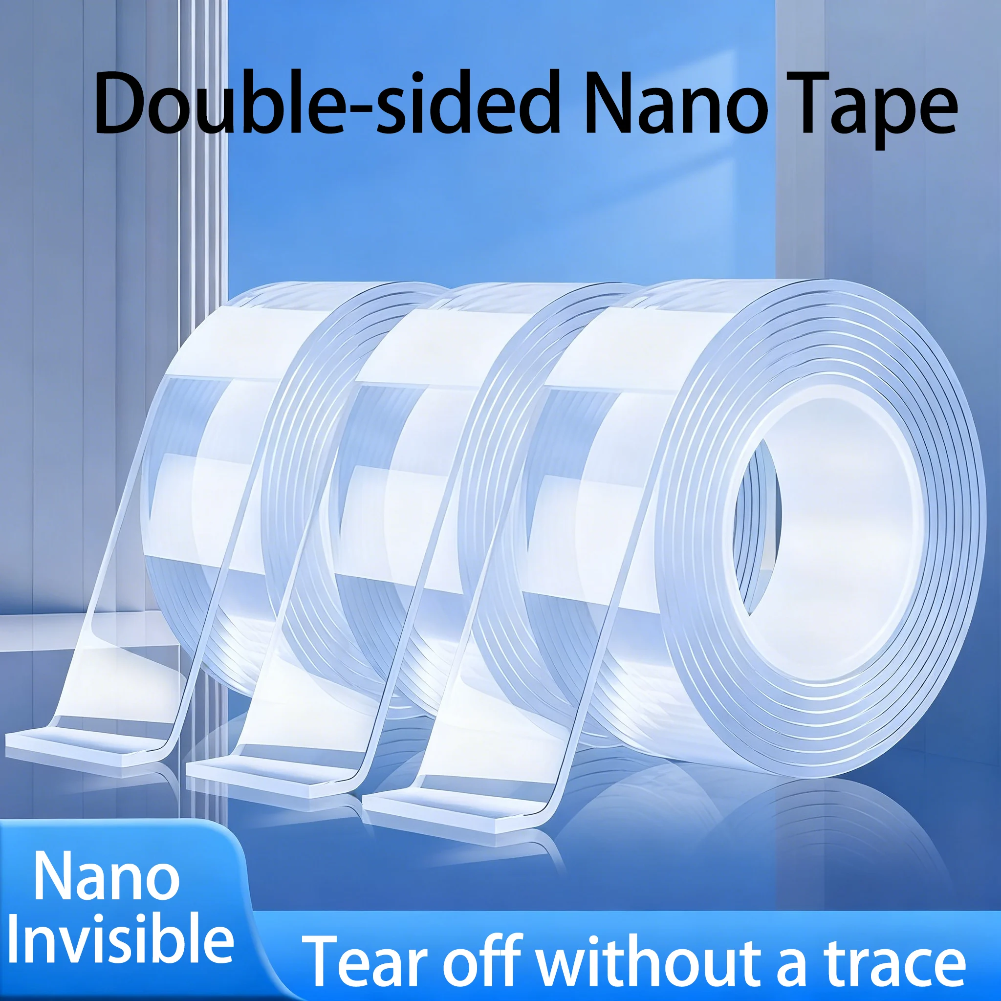 3 Rolls Multi-purpose Strong Stickiness Nano Tape Double-Sided No Trace Left after Tearing Adhesive Tape for Home Use