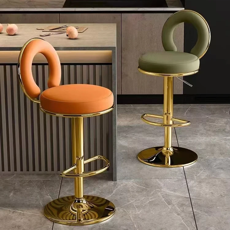 

Luxury Modern High-End Bar Chair with Lifting Rotating Backrest Metal Iron High-Stool for Home Kitchen Nordic Style Bar Stool