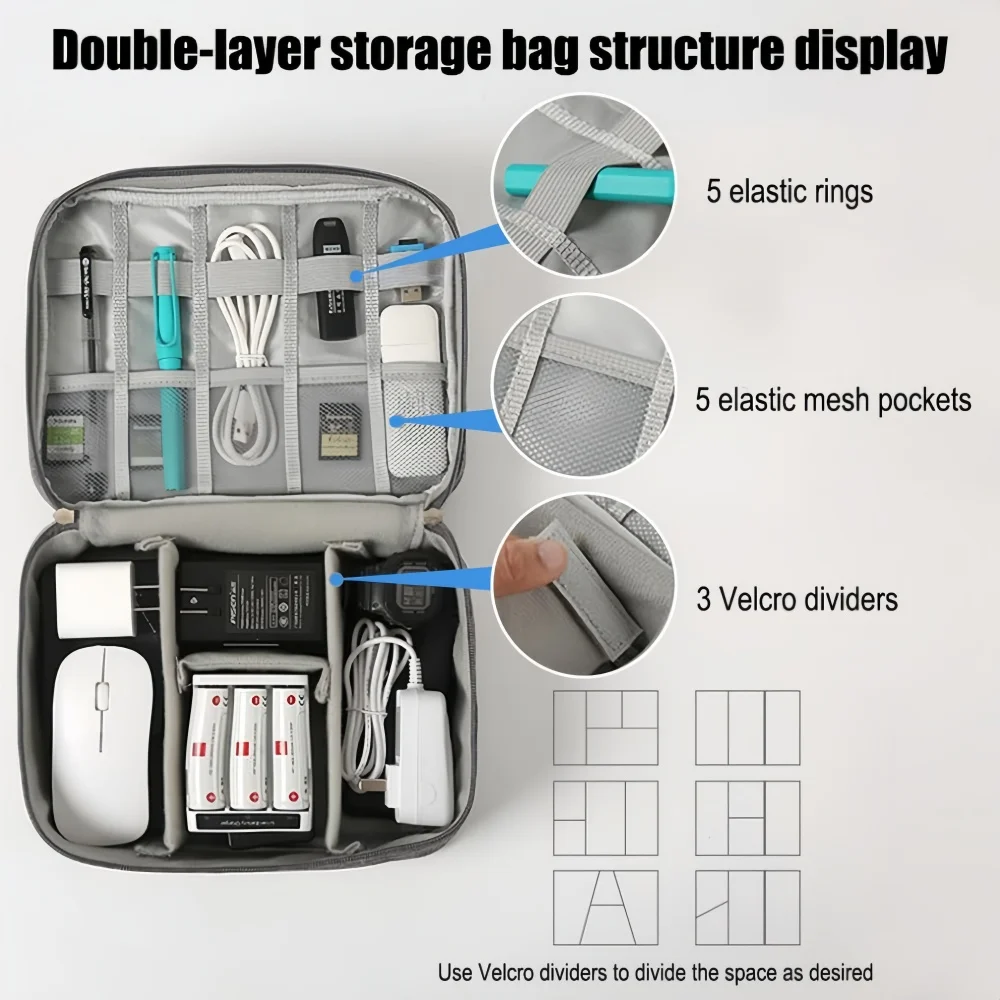 حقيبة تخزين الكابلات مقاوم للماء منظم إلكتروني رقمي محمول USB كابل نقل بيانات شاحن التوصيل حقيبة التخزين منظم كابلات السفر #3