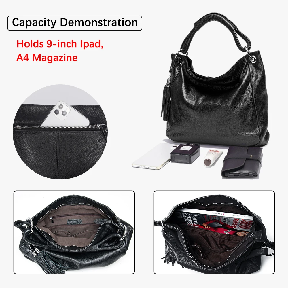 Zency Borsa bianca nera Borsa da donna in vera pelle morbida al 100% con nappa Borse a tracolla da donna Borsa a tracolla Messenger Satchel