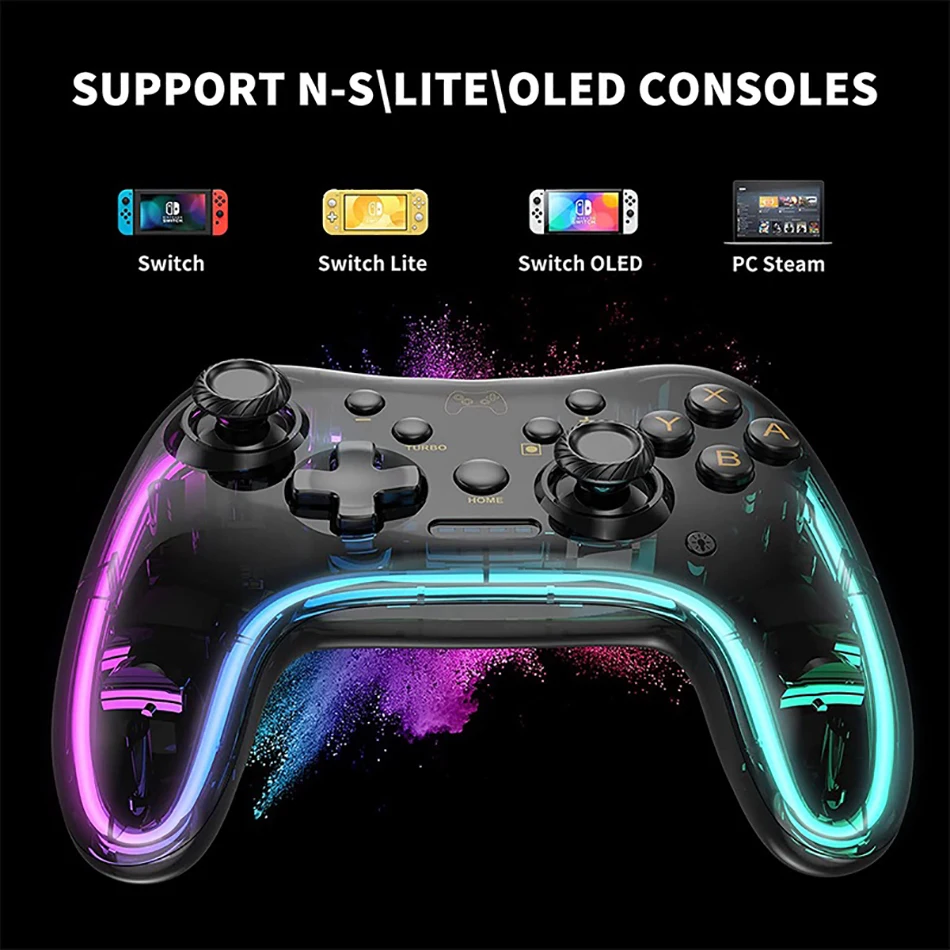 Joy Pad Switch Pro Controller Wireless Compatible With PC/Lite/OLEDAdjustable LED By APP