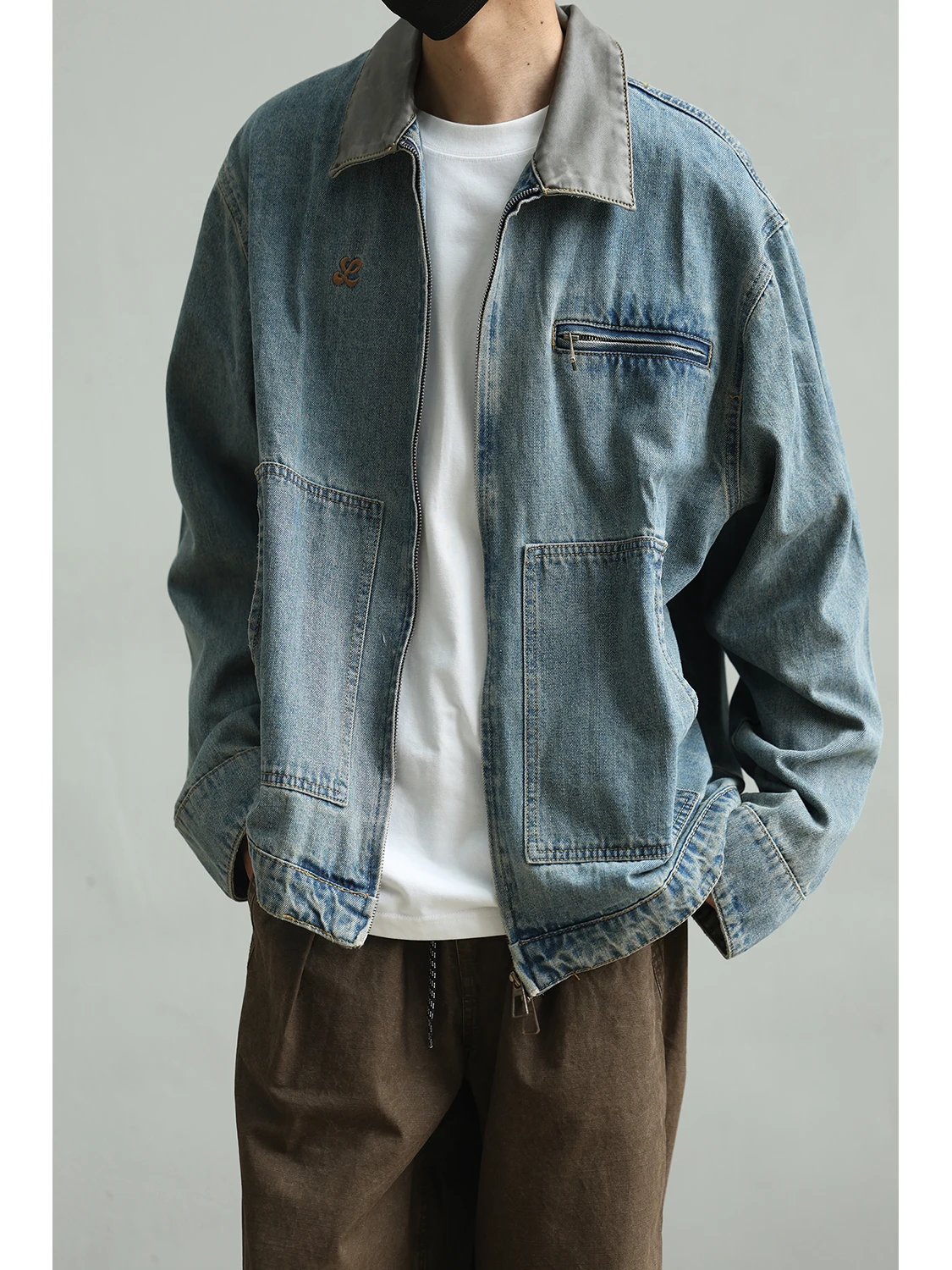 

Джинсовая куртка LH Store в стиле ретро с воротником и вставками, унисекс, весна-осень, новая американская повседневная куртка, трендовая