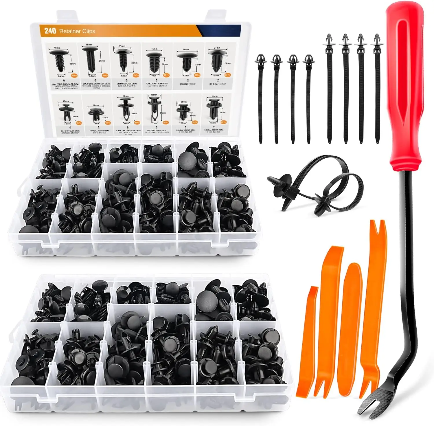 

480PCS Bumper Retainer Clips with Fastener Remover Car Plastic Rivets Push Kit -Door Trim Panel for Toyota Honda Acura Chrysler
